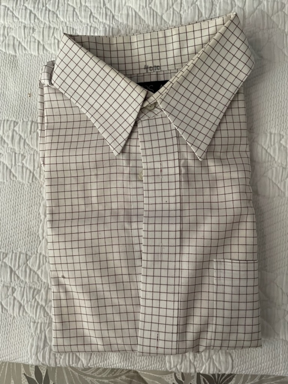 Jos. A. Bank White Dress Shirt with Brown Windowpane Grid